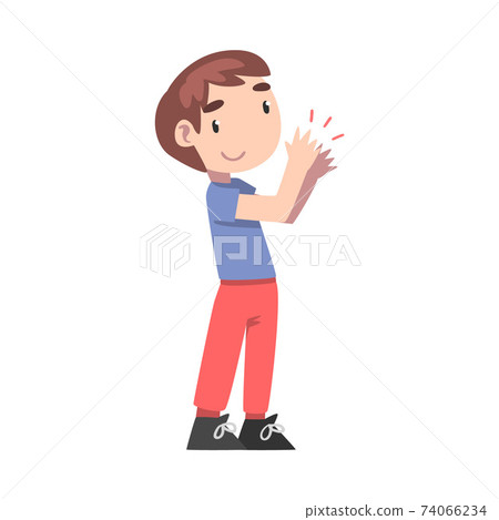 Cute Little Boy Clapping his Hands, Happy Kid Expressing Enjoyment, Appreciation, Delight Cartoon Style Vector Illustration 74066234