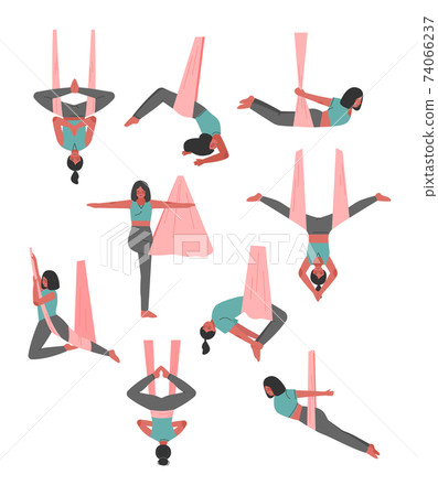 Girl Doing Air Yoga Set, Slim Young Woman Practicing Flying Anti Gravity Yoga with Hammock, Healthy Lifestyle Concept Cartoon Style Vector Illustration Girl Doing Air Yoga Set, Slim Young Woman Practicing Flying Anti Gravity Yoga with Hammock, Healthy Lifestyle Concept Cartoon Style Vector Illustration 74066237