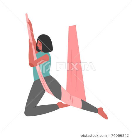 Girl Doing Air Yoga, Slim Girl in Sportswear Practicing Flying Anti Gravity Yoga with Hammock Cartoon Style Vector Illustration Girl Doing Air Yoga, Slim Girl in Sportswear Practicing Flying Anti Gravity Yoga with Hammock Cartoon Style Vector Illustration 74066242