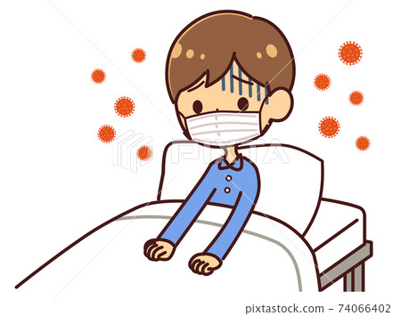 臥床休息，療養，感染病毒，戴口罩的男人 74066402