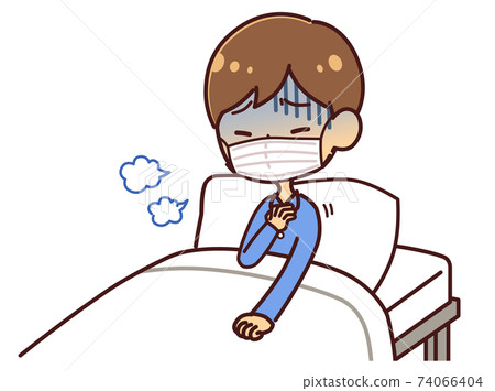 男子躺在床上，在家休養，戴口罩 74066404