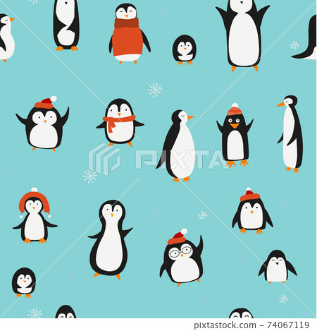 Funny Penguins family. Seamless Pattern for your design 74067119