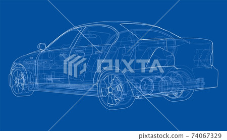Electric Car With Chassis. Vector rendering of 3d Electric Car With Chassis. Vector rendering of 3d 74067329