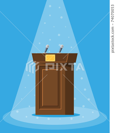 Brown wooden rostrum with microphones Brown wooden rostrum with microphones 74070053