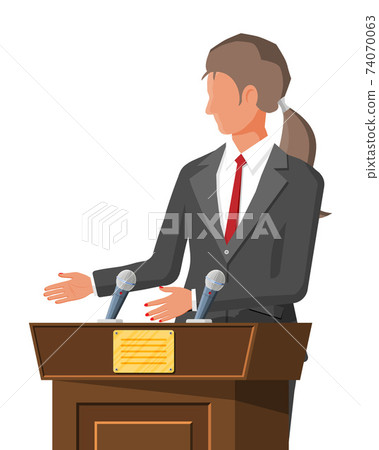 Public speaker and rostrum with microphones Public speaker and rostrum with microphones 74070063