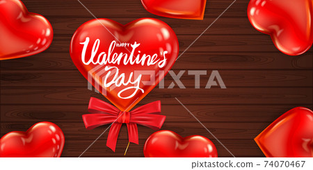 Happy Valentines Day red heart shape glossy... - Stock Illustration ...