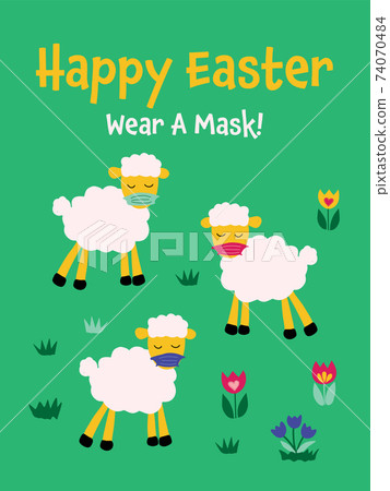 COVID-19 and social distancing Easter infographic with cute sheep wearing protective face mask COVID-19 and social distancing Easter infographic with cute sheep wearing protective face mask 74070484