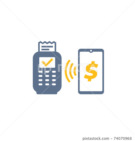 Contactless payment with pos terminal vector icon - Stock Illustration ...
