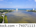 Cherry blossoms of Gyeongpo Lake taken from the sky 74071113