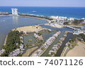 Cherry blossoms of Gyeongpo Lake taken from the sky 74071126