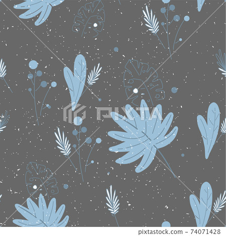 Modern Florals pattern in blue and grey colors, line and stain grunge seamless floral pattern,ditsy floral pattern. 74071428