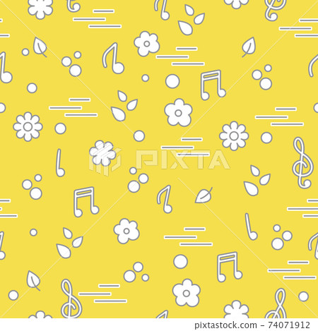 Seamless pattern of notes, flowers, leaves. - Stock Illustration ...