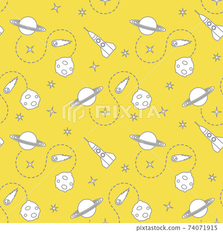 Space seamless pattern with rocket, planet, stars. Space seamless pattern with rocket, planet, stars. 74071915