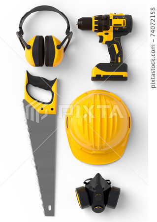 Set of construction tools for repair and installation on white background Set of construction tools for repair and installation on white background 74072158