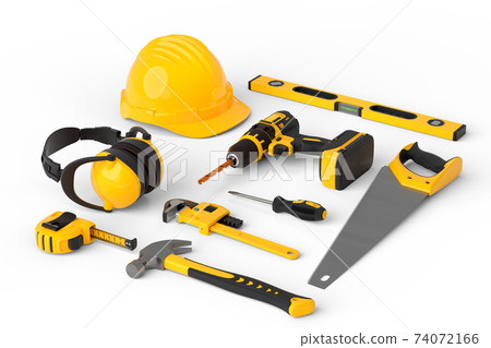 Set of construction tools for repair and installation on white background 74072166