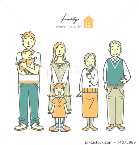 Family with a smile Simple and funny line art illustration material with skin color Family with a smile Simple and funny line art illustration material with skin color 74073069