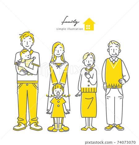 Family with a smile Simple and funny line art illustration material Two colors 74073070