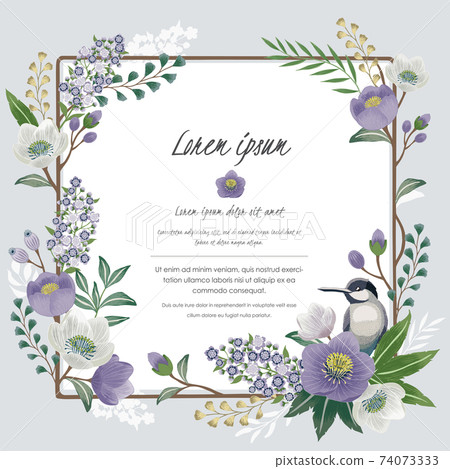 Vector illustration of a beautiful floral frame with a little bird in spring for Wedding, anniversary, birthday and party. Design for banner, poster, card, invitation and scrapbook  74073333