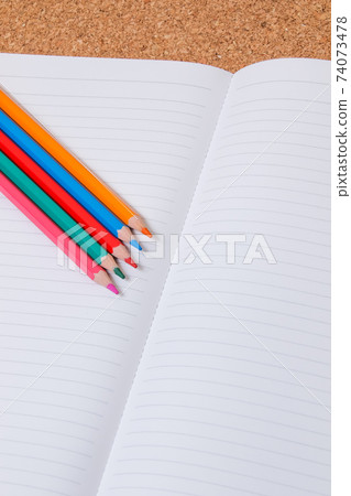 Notebooks, colored pencils, stationery, study, paper, pencils, learning, writing utensils, office supplies 74073478