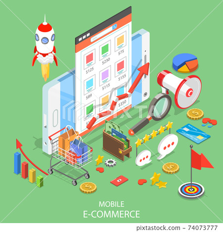 Mobile advertising flat isometric vector concept. Mobile advertising flat isometric vector concept. 74073777