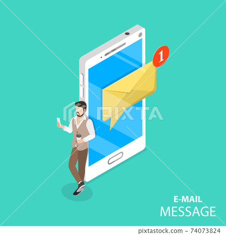 Mobile e-mail notification flat isometric vector. 74073824