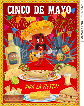 Cinco de Mayo vector Mariachi chili pepper poster Cinco de Mayo vector Mariachi chili pepper poster 74073825