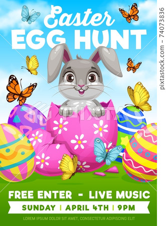 Easter egg hunt bunny, religion holiday flyer Easter egg hunt bunny, religion holiday flyer 74073836