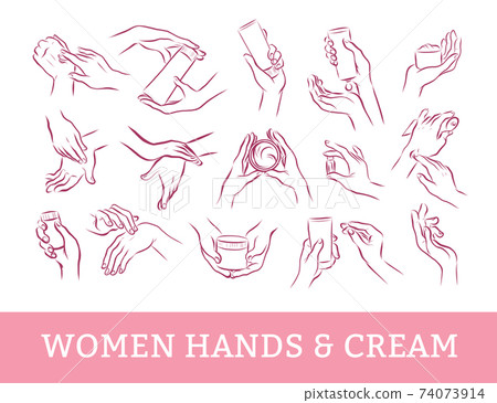 Collection of human hands with hand cream and moisturizer tube in different gestures and posses isolated on white background. Vector flat hand drawn illustration. For banners, ads, emblems, tags etc. Collection of human hands with hand cream and moisturizer tube in different gestures and posses isolated on white background. Vector flat hand drawn illustration. For banners, ads, emblems, tags etc. 74073914