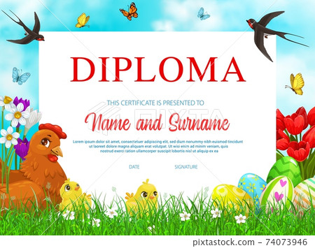 Education school diploma with vector Easter chicks Education school diploma with vector Easter chicks 74073946
