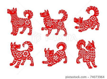 Chinese zodiac animal dog isolated vector icons Chinese zodiac animal dog isolated vector icons 74073964