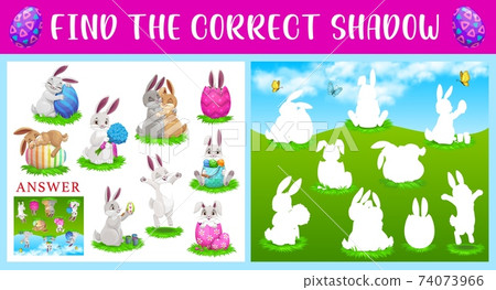 Shadow match kid game with Easter rabbits and eggs Shadow match kid game with Easter rabbits and eggs 74073966