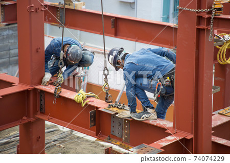 Construction site for assembling steel frames 74074229