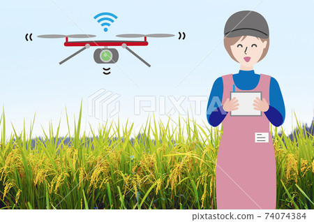 A woman operating a drone A woman operating a drone 74074384