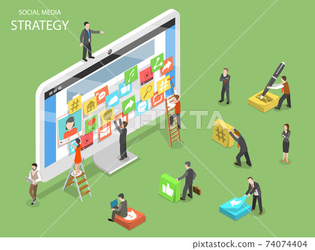 Social media strategy flat isometric vector. 74074404