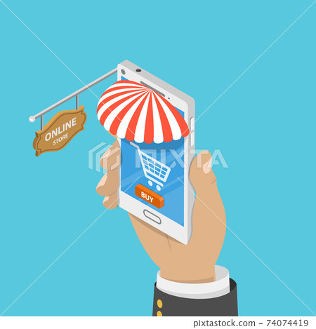 Mobile store flat isometric vector concept. - Stock Illustration ...