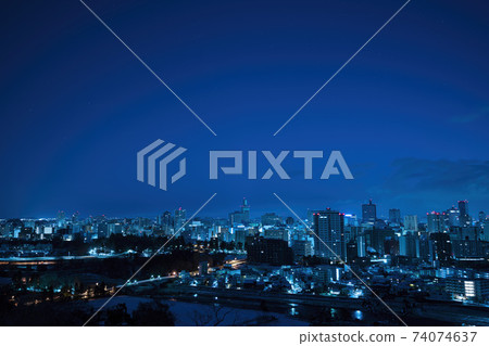 Night view of Sendai city seen from the ruins of Aoba Castle just before dawn Winter Sendai City, Miyagi Prefecture 74074637