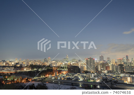 Night view of Sendai city seen from the ruins of Aoba Castle just before dawn Winter Sendai City, Miyagi Prefecture 74074638