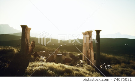 old roman temple ruins at sunset 74075051