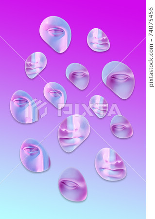 Funky background. Collage with plaster antique sculpture of human face in a pop art style. Modern creative concept image with ancient statue head. Contemporary art texture. Minimalism. Zine culture. Funky background. Collage with plaster antique sculpture of human face in a pop art style. Modern creative concept image with ancient statue head. Contemporary art texture. Minimalism. Zine culture. 74075456