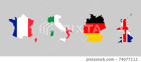 Map national country flag. France, Italy, Germany and United Kingdom Map national country flag. France, Italy, Germany and United Kingdom 74077112