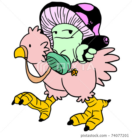 the mushroom character is carrying a gun on a giant bird the mushroom character is carrying a gun on a giant bird 74077201