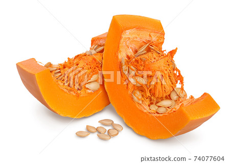 butternut squash piece isolated on white background with clipping path and full depth of field 74077604