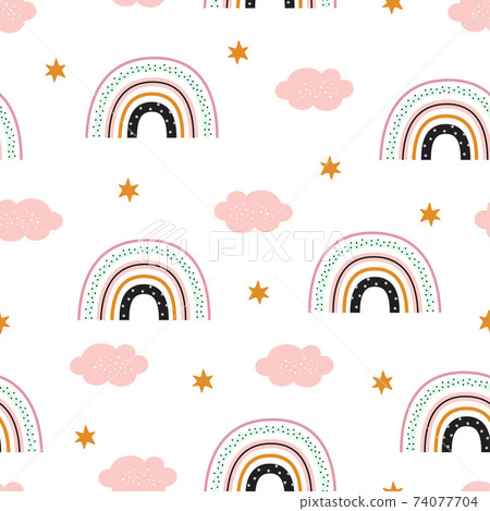 seamless pattern with rainbow and clouds, children print seamless pattern with rainbow and clouds, children print 74077704