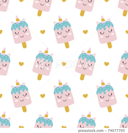 ice cream unicorn seamless pattern, vector illustration ice cream unicorn seamless pattern, vector illustration 74077705