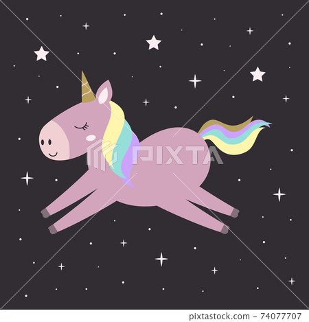 cute unicorn with stars in sky, vector illustration cute unicorn with stars in sky, vector illustration 74077707