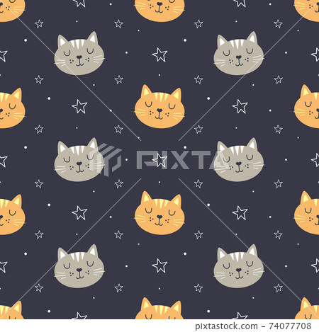 cute face cat seamless pattern, vector illustration cute face cat seamless pattern, vector illustration 74077708
