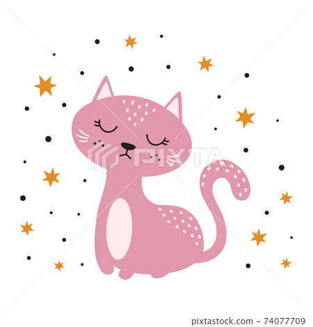 cute cat vector illustration isolated, children print 74077709