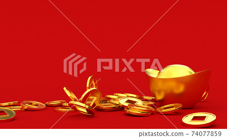 Falling Chinese lucky golden 3d coins. 74077859