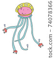 Funny jellyfish skating wearing helmet. Sport at summer time 74078366