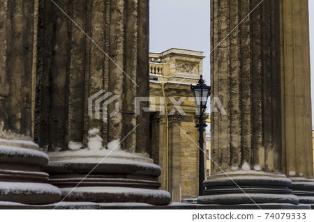 Kazan Cathedral columns in St. Petersburg in winter 74079333